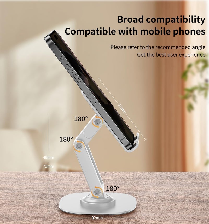 CXTX 360° Degree Rotating Mobile Phone Holder,Fully Adjustable Foldable Desktop Phone Holder Stand Base,Foldable Desktop Cell Phone Stands for iPhone17 16 15 Pro Xr Xs Max X Plus iPad Samsung (K69-White) - Image 4